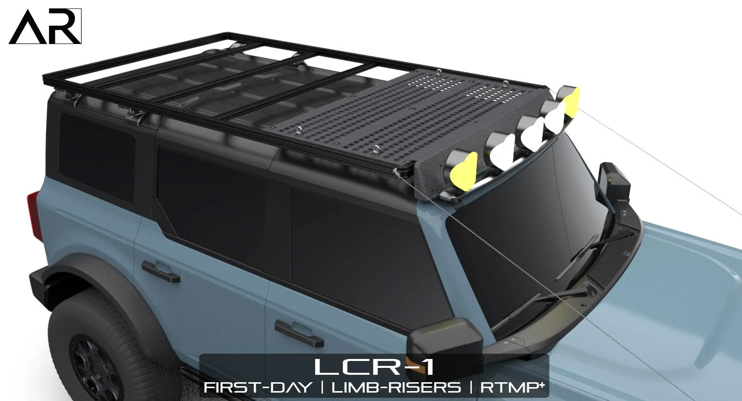 Ford Bronco AR | BRONCO Modular Roof Rack for 2-Door and 4-Door 2501-8 - LCR-1 Bronco - First-Day_RTMP_Deflector_Limb-Riser