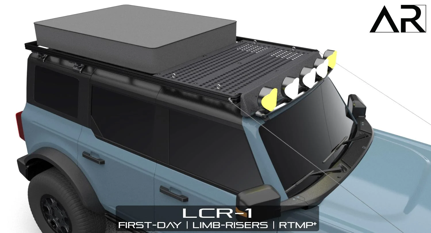 Ford Bronco AR | BRONCO Modular Roof Rack for 2-Door and 4-Door 2501-9 - LCR-1 Bronco - First-Day_RTMP_Deflector_Limb-Riser_Tent