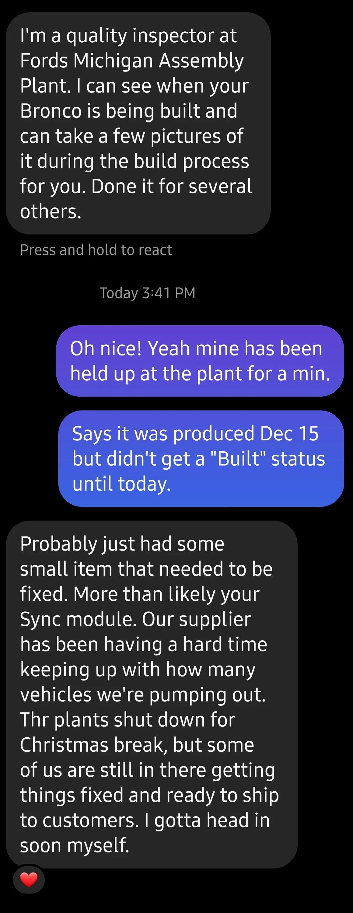 Ford Bronco 12/12/2022 build week with spreadsheet Screenshot_20221228_185408