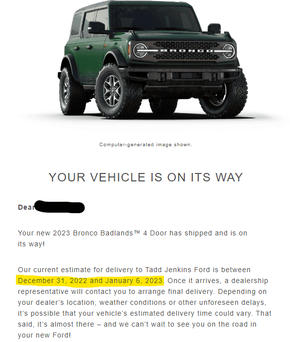 Ford Bronco 12/5/2022 Build week with spreadsheet 1672684977543