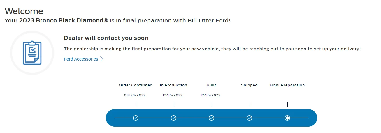 Ford Bronco 12/12/2022 build week with spreadsheet Bronco