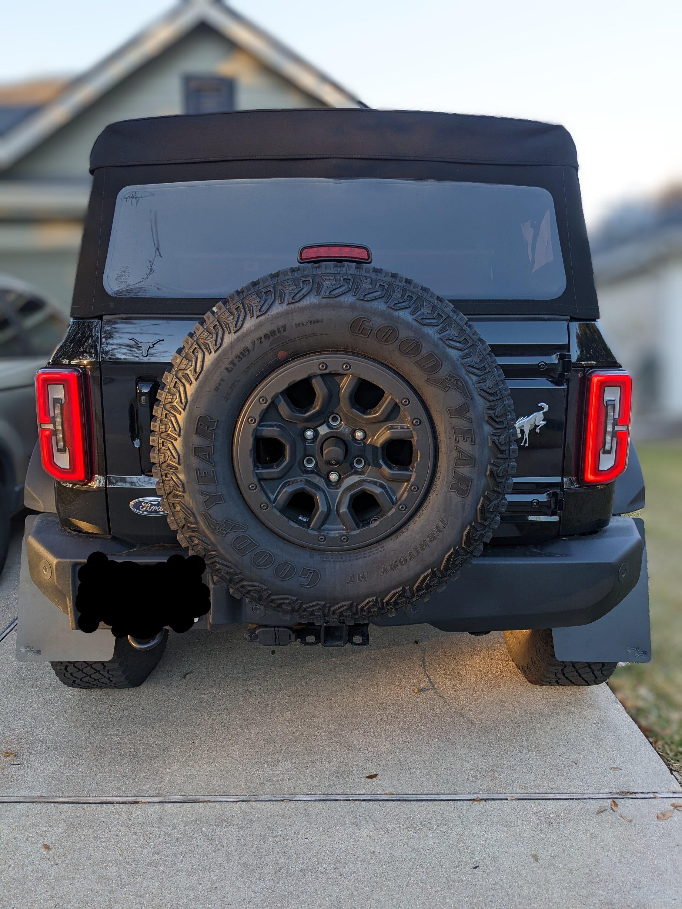 Ford Bronco Rokblokz mudflaps installed on Bronco PXL_20230108_230903497~2