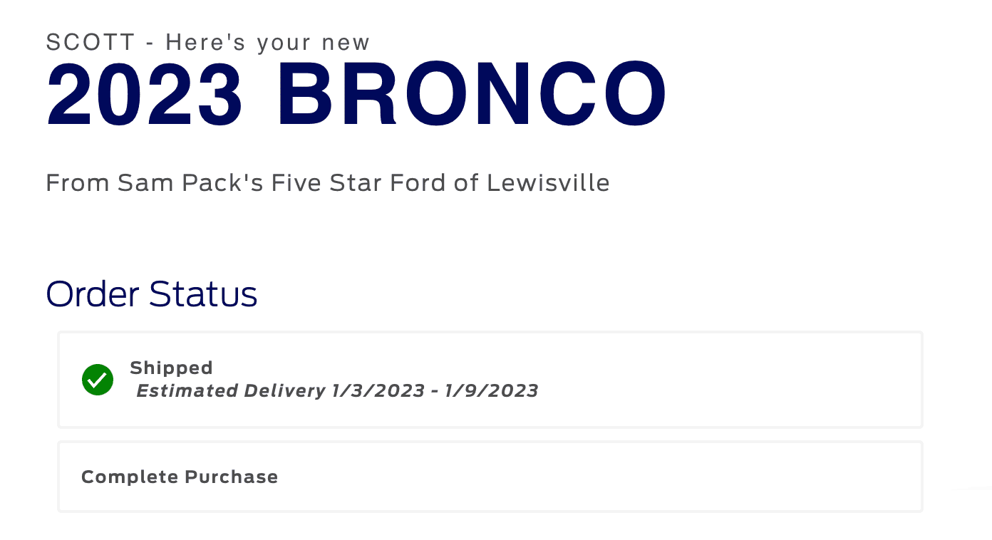 Ford Bronco 12/12/2022 build week with spreadsheet 1673280028083