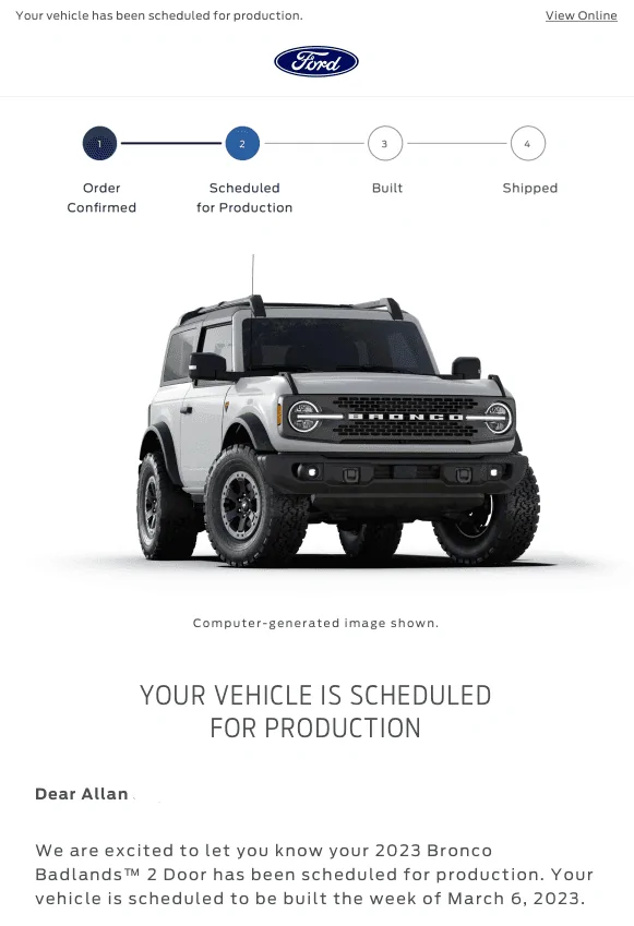 Ford Bronco 📬 Scheduling emails came today 1/10/23! Screenshot 2023-01-10 at 10.54.03 AM