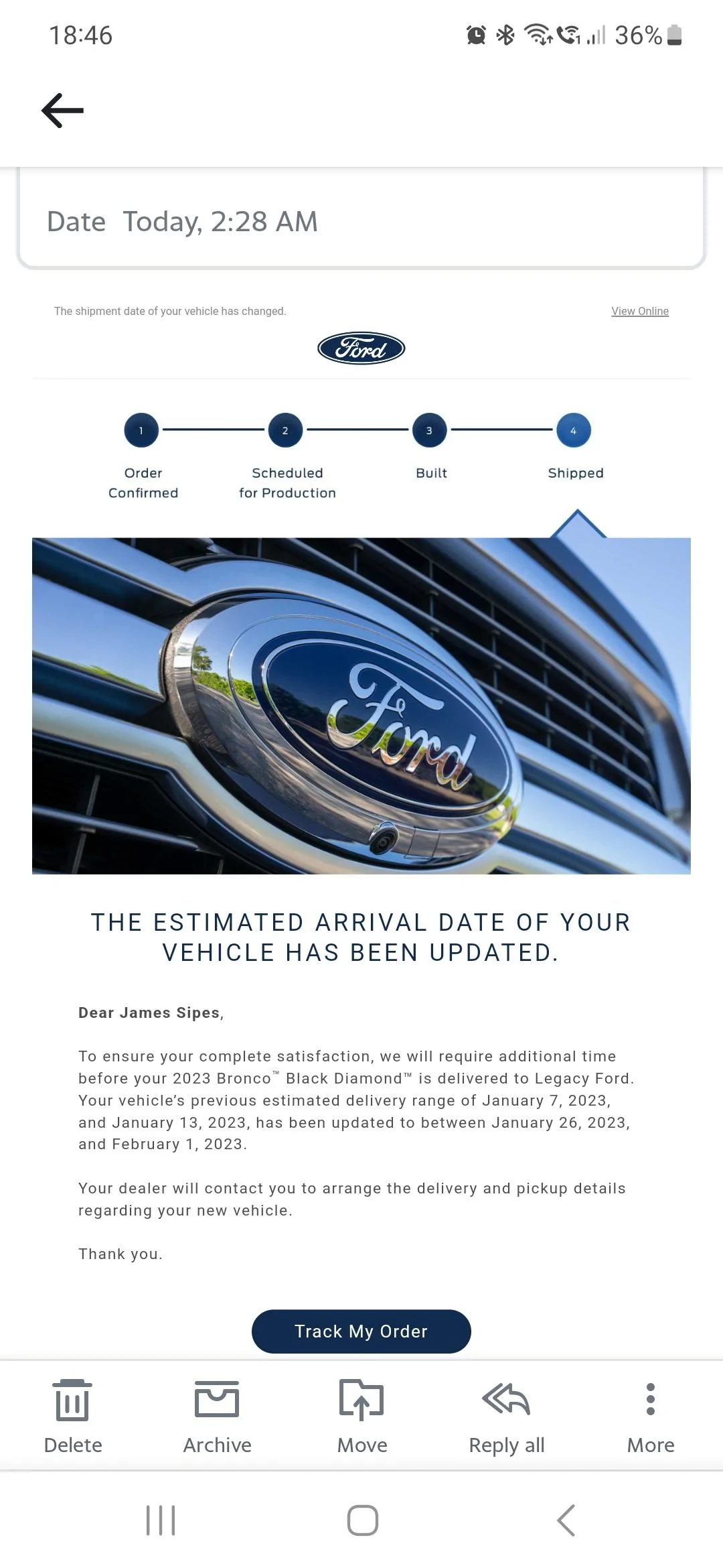 Ford Bronco 12/12/2022 build week with spreadsheet Screenshot_20230111_184603_Yahoo Mail