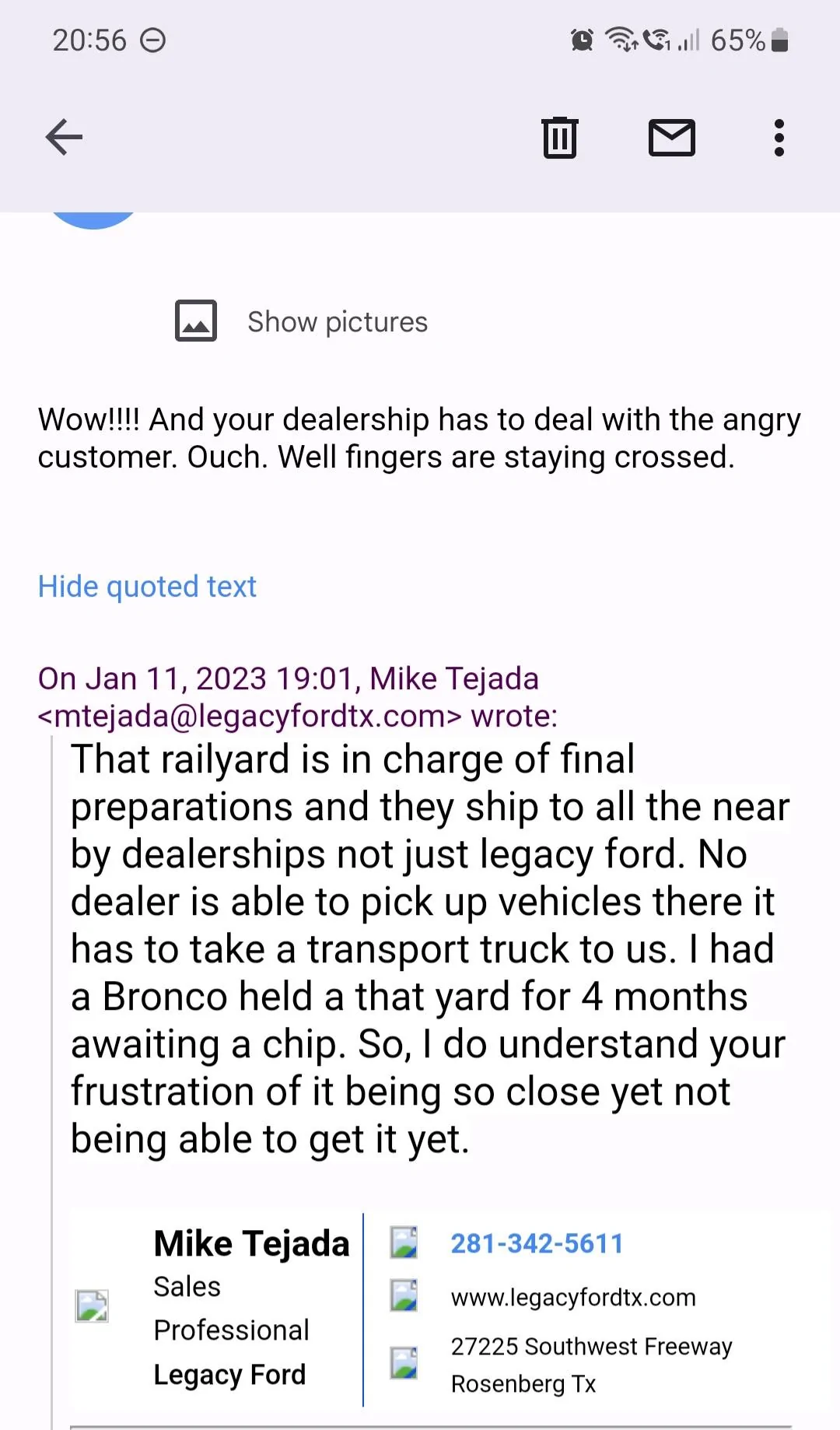 Ford Bronco 12/12/2022 build week with spreadsheet Screenshot_20230111_205602_Gmail