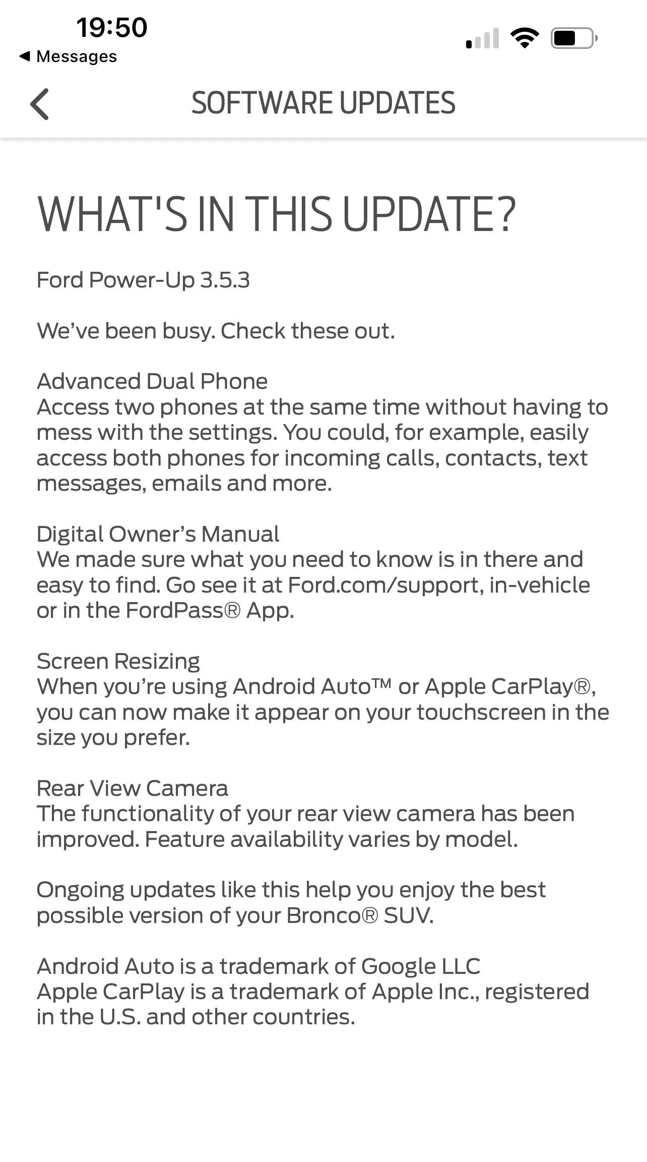 Ford Bronco CarPlay update Question 48C56A48-FA9A-45BA-AA50-9339D8F10B18