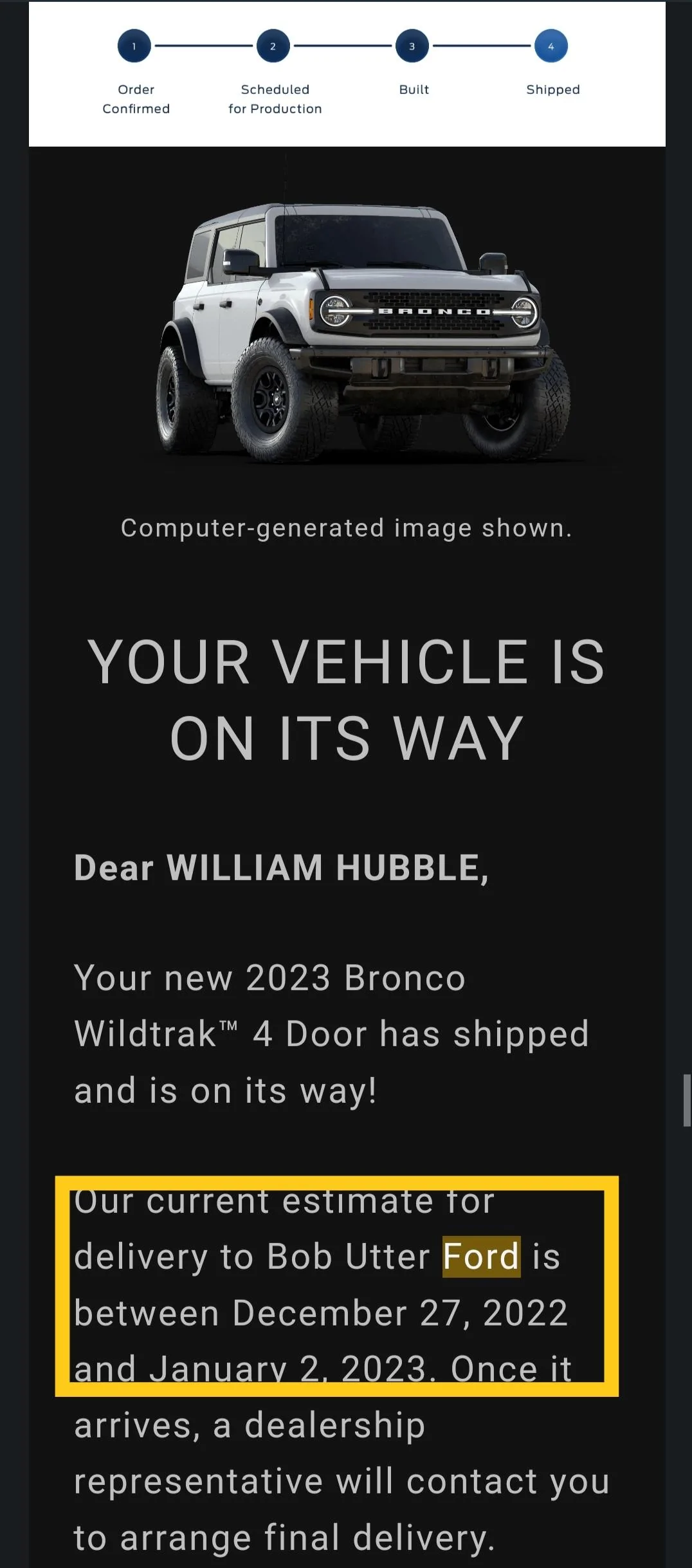 Ford Bronco 💰 Official: $2500 Order Modification Offer to Wildtrak Customers (switch trims) and Non-Wildtrak Customers (modify order to remove constraints) IMG_20230115_081710