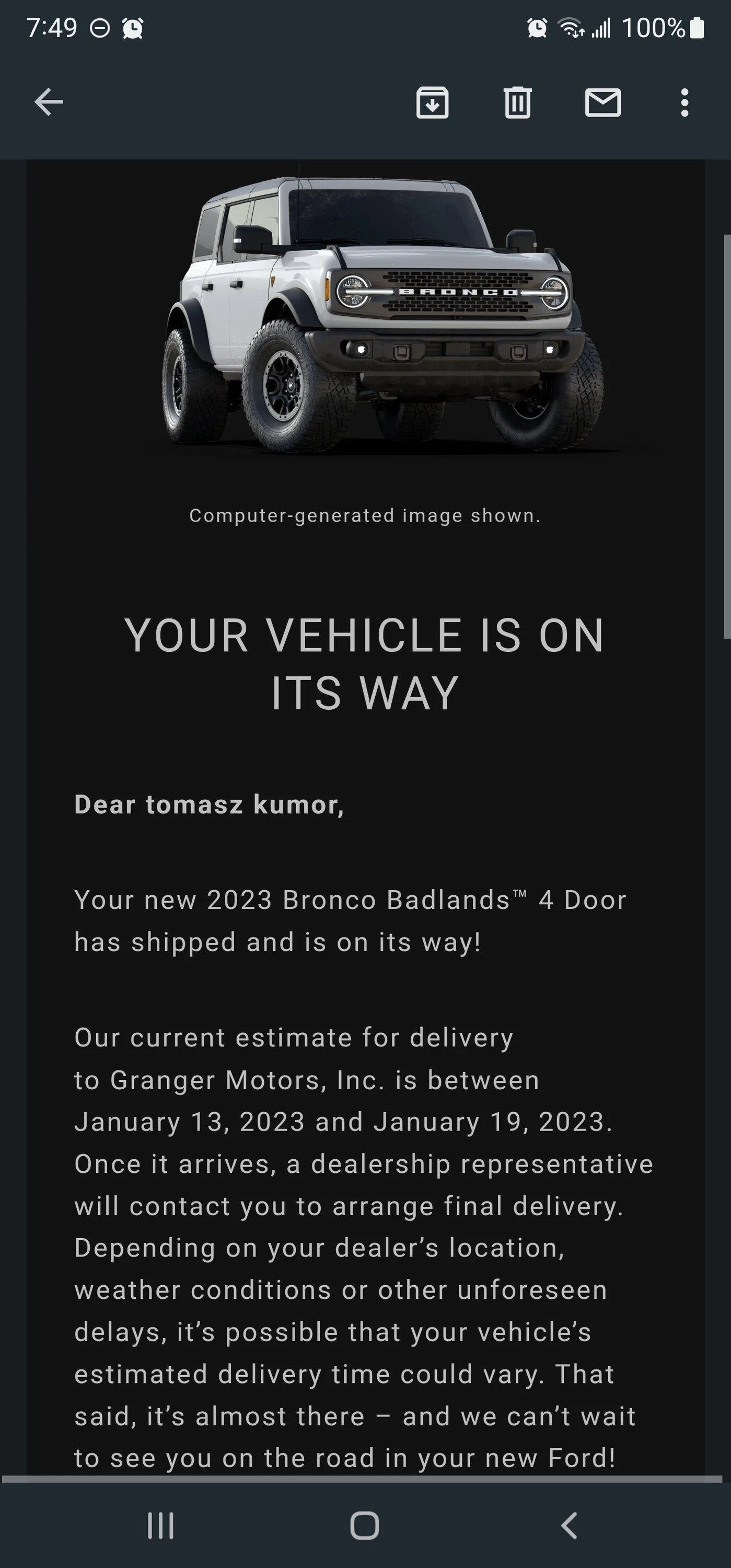 Ford Bronco 11/14/22 Build Week - w/Spreadsheet Screenshot_20230116_074902_Gmail