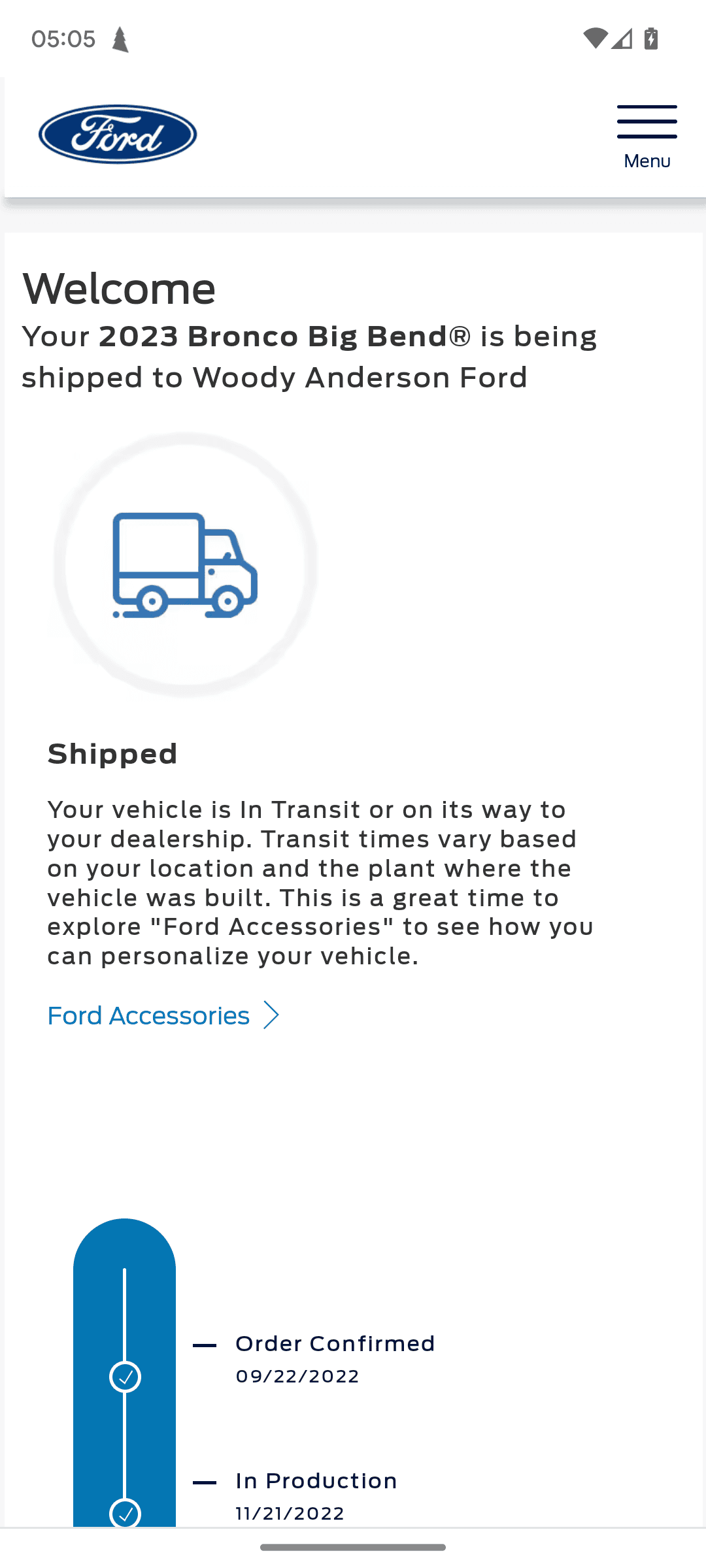 Ford Bronco Wait time from Built to Delivery Screenshot_20230119-050520