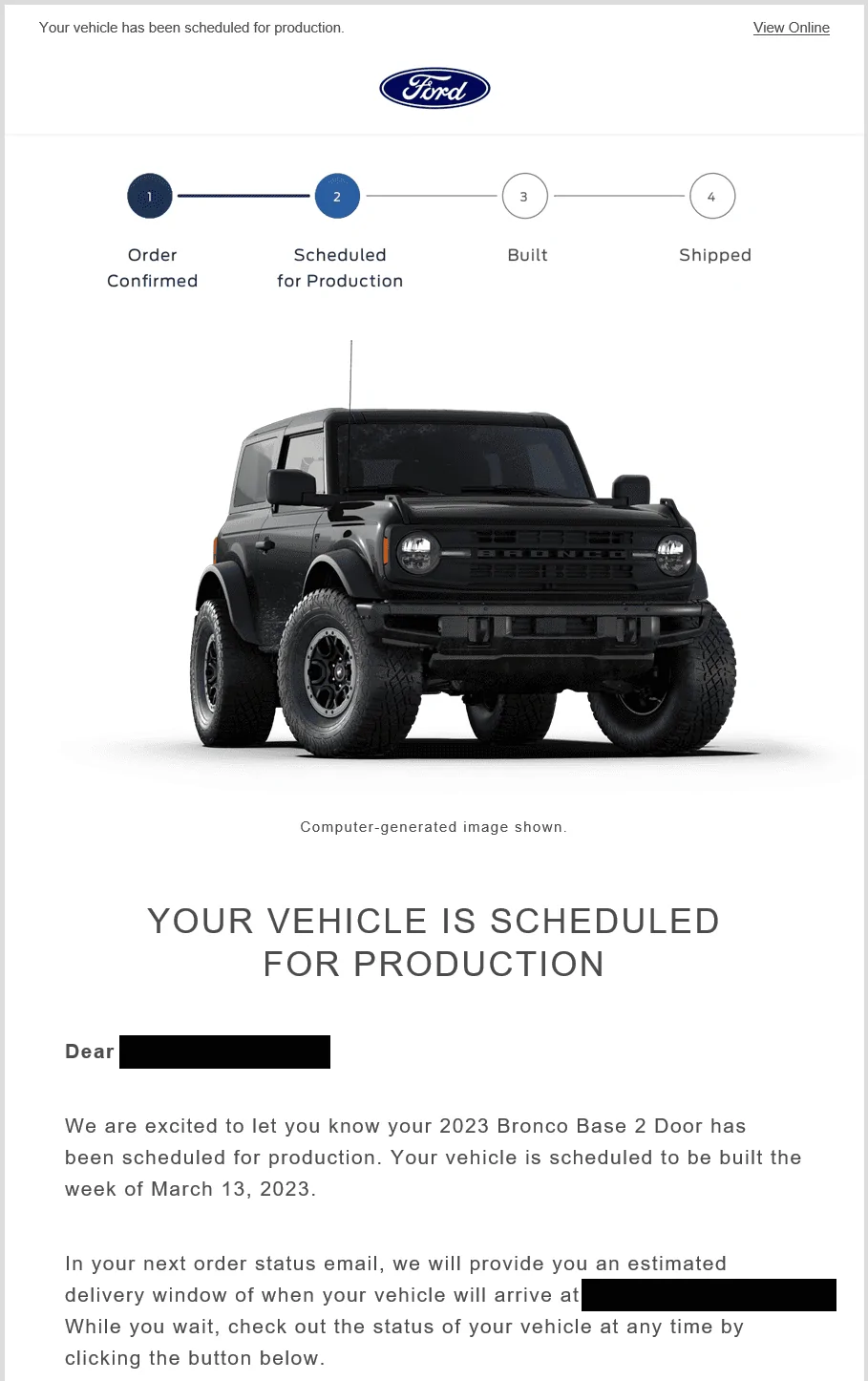 Ford Bronco 📬 Just got scheduled email today Jan 19! Post yours! 1674145230281