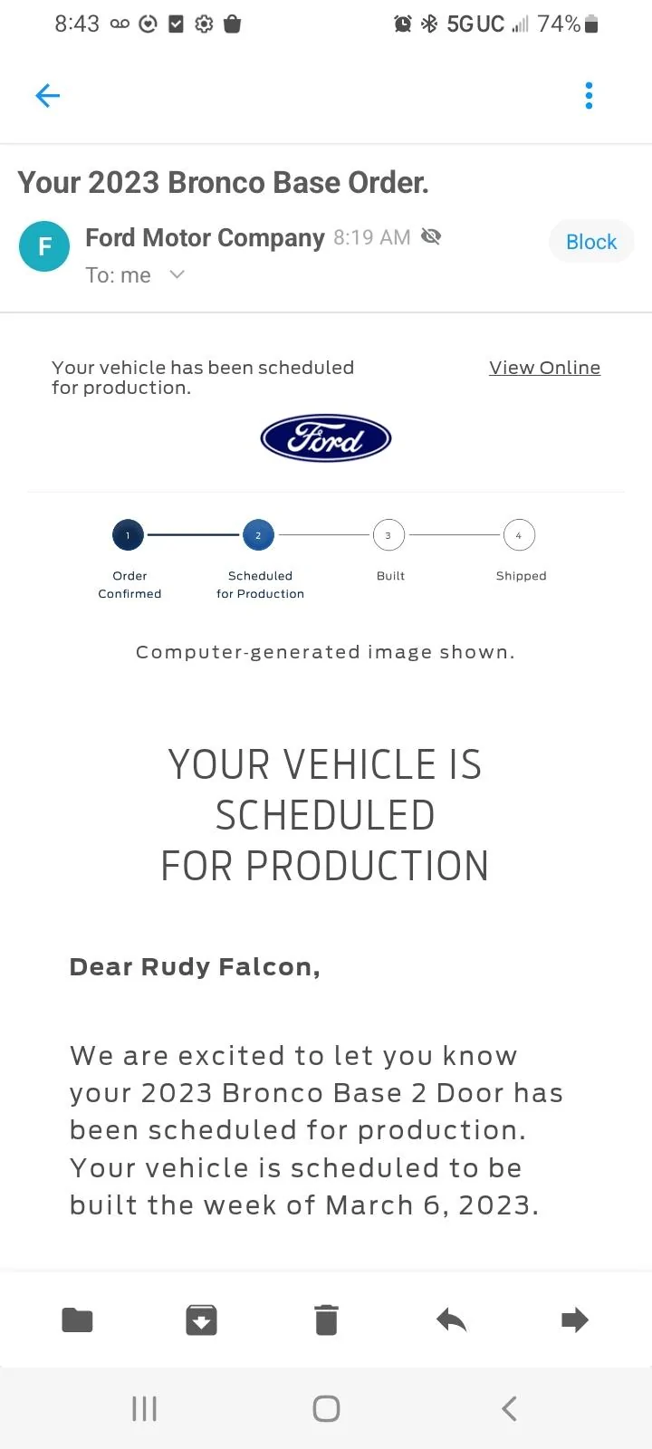 Ford Bronco 03/06/2023 Build Week Screenshot_20230119-084318_Email
