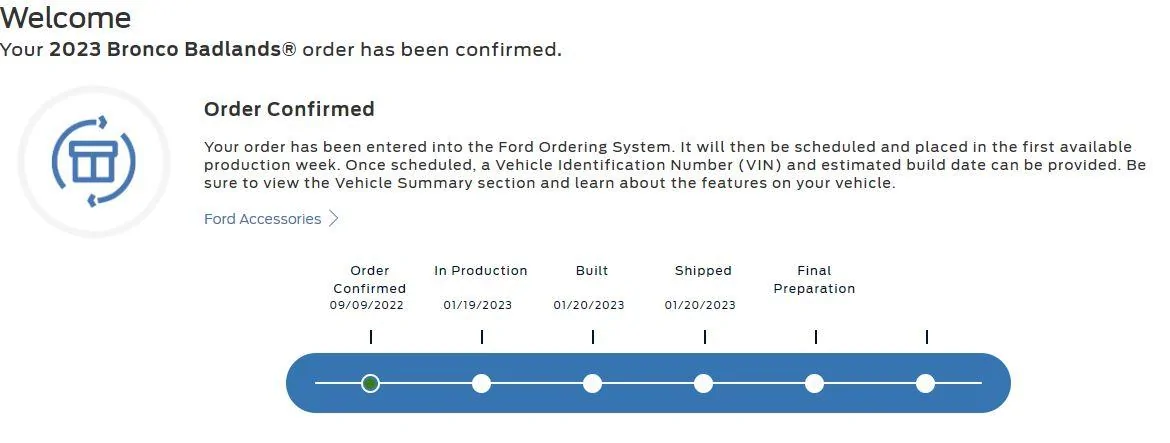 Ford Bronco 01/16/2023 Build Week ConfirmedStatus