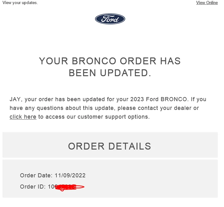 Ford Bronco Received unexpected order cancellation email from Ford 1674607041287