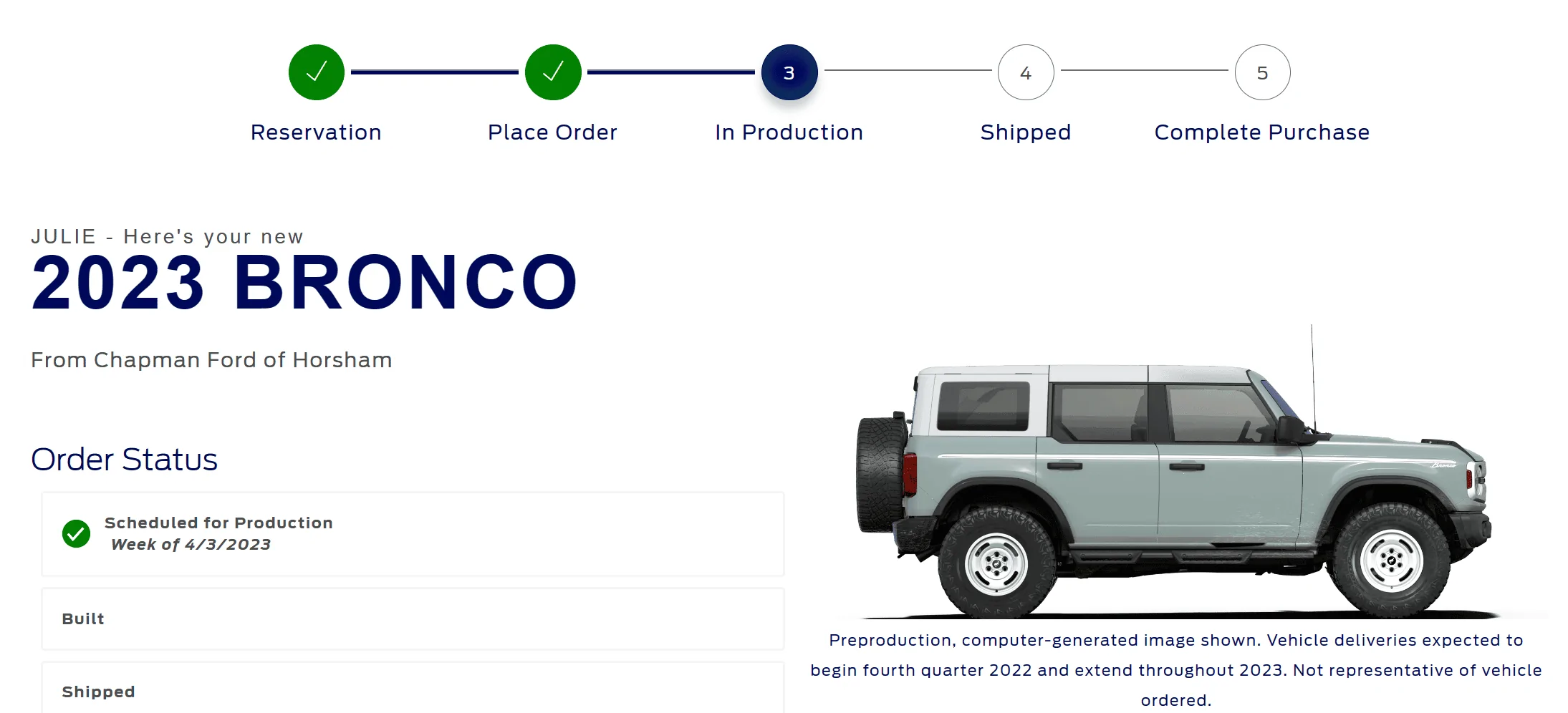 Ford Bronco Scheduling this week? Heritage schedul