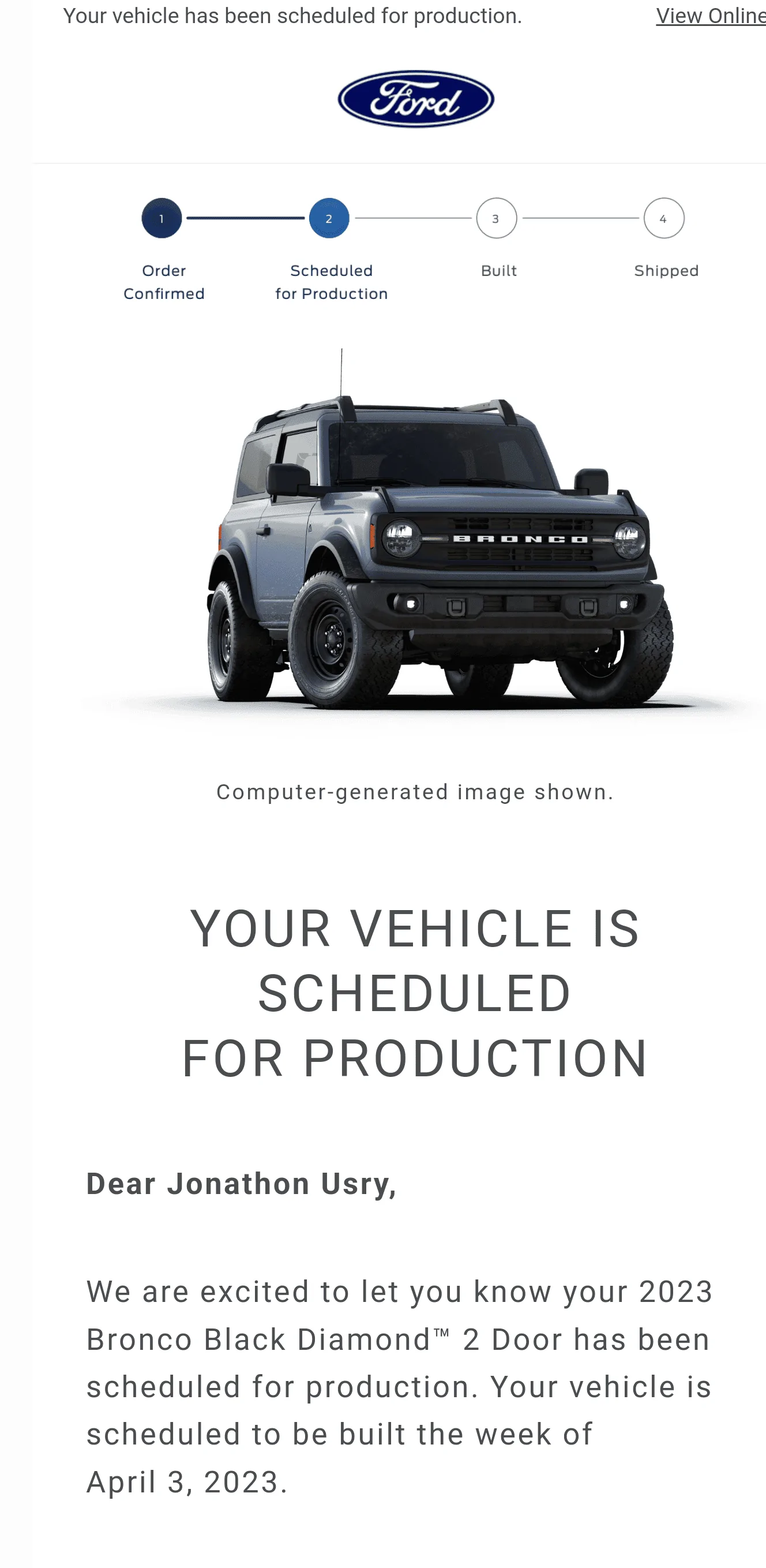 Ford Bronco 📬 Scheduling Emails Received 1/26/23 !! 🙌 Don't lose hope Bronco'ers Screenshot_20230126-105918