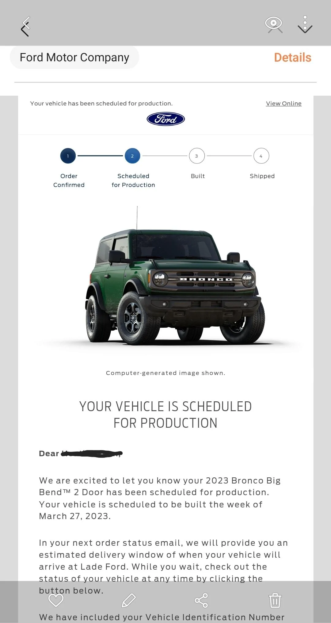 Ford Bronco 📬 Scheduling Emails Received 1/26/23 !! 🙌 Don't lose hope Bronco'ers Screenshot_20230126-095812_Gallery