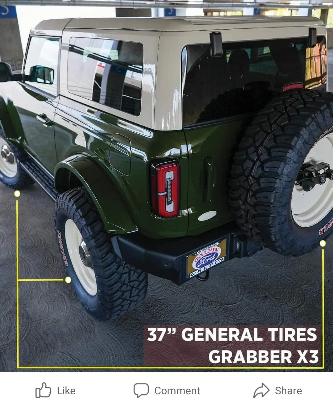 Ford Bronco Heritage Bronco Custom Build by Galpin Auto Sports | Land Rover Custom Green, 37" Tires, 20" Wheels, Raptor Grille & More Screenshot_20230128_170506_Facebook