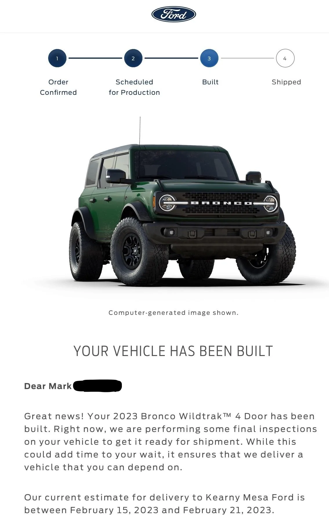 Ford Bronco 01/23/2023 Build Week BuiltBronco