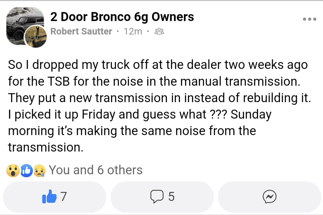 Ford Bronco Manual transmission scraping noise / grinding sound Screenshot_20230130-163640
