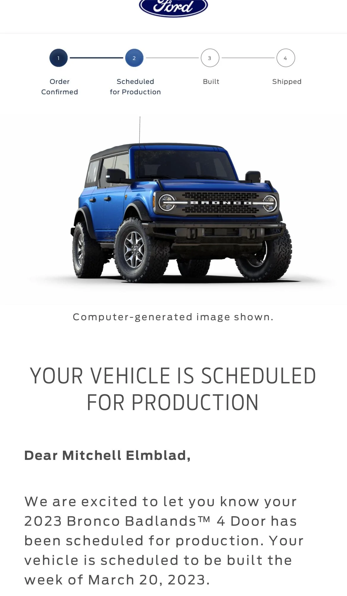 Ford Bronco 📬 Scheduling Email Now Arriving 2/2/23 !! 🙌 Bronco