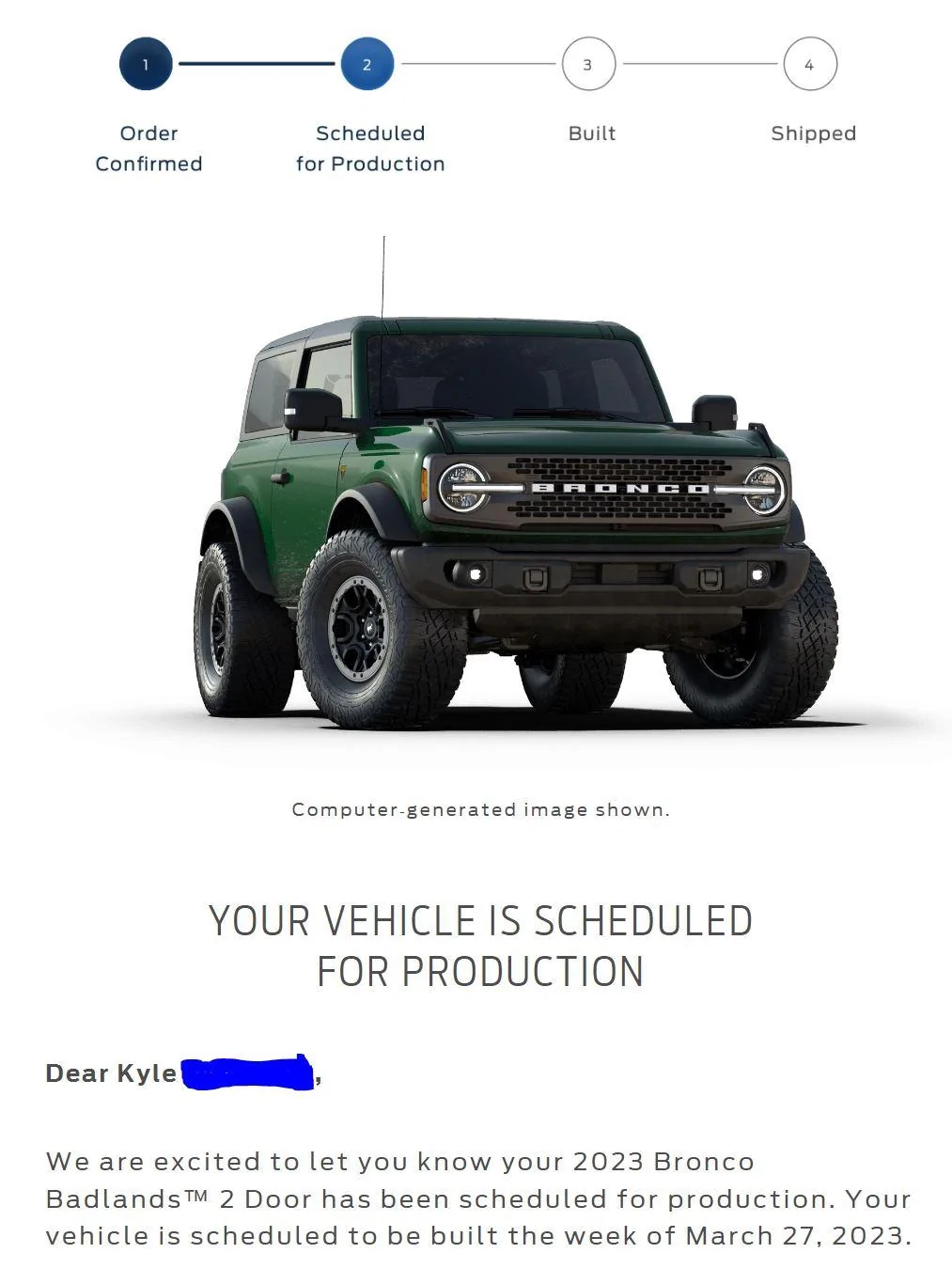 Ford Bronco 📬 Scheduling Email Now Arriving 2/2/23 !! 🙌 Capture3