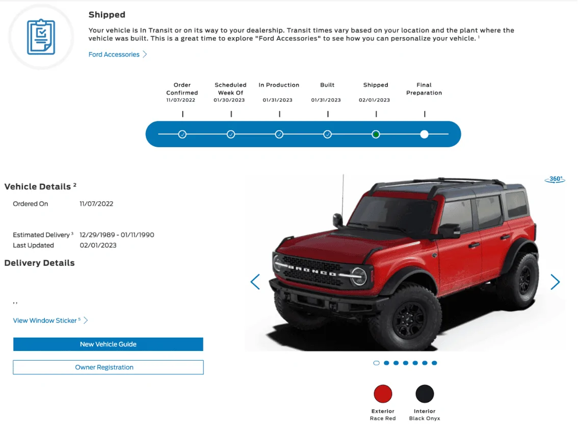 Ford Bronco 01/30/2023 Build Week w/Spreadsheet Bronco 2023-02-02