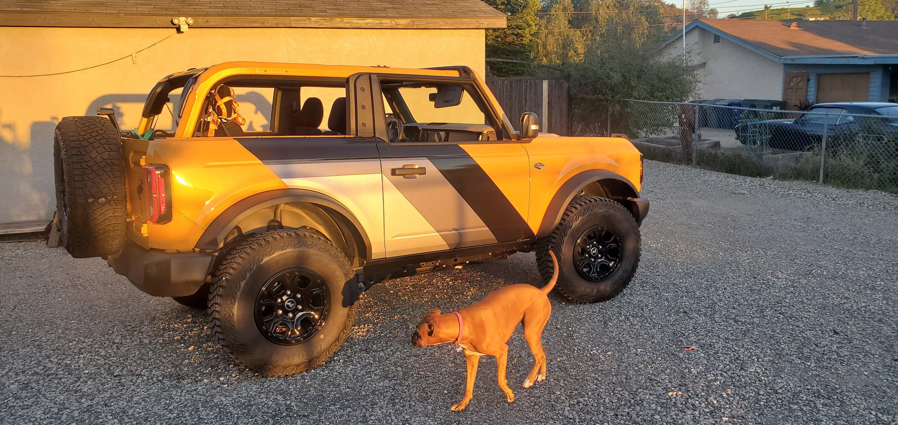 Ford Bronco Mud flaps are ugly, so I went another direction with vinyl wrap protection 20230209_171327