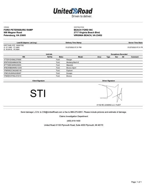 Ford Bronco Stealership Maybe? Bronco Delivery Reciept