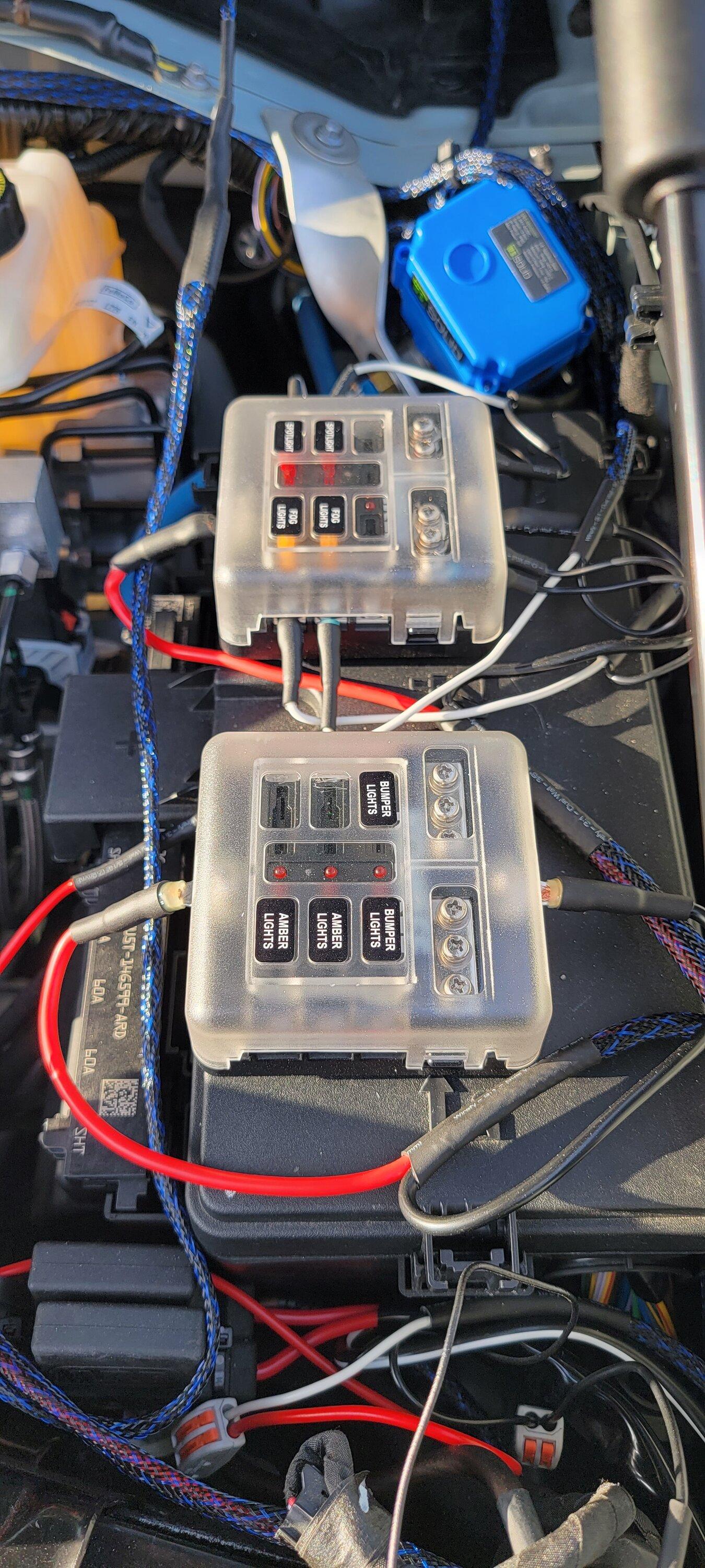 Ford Bronco DETAILED info on my lighting / wiring setup -- bumper lights, ditch lights, underhood lights distribution boxes for lights
