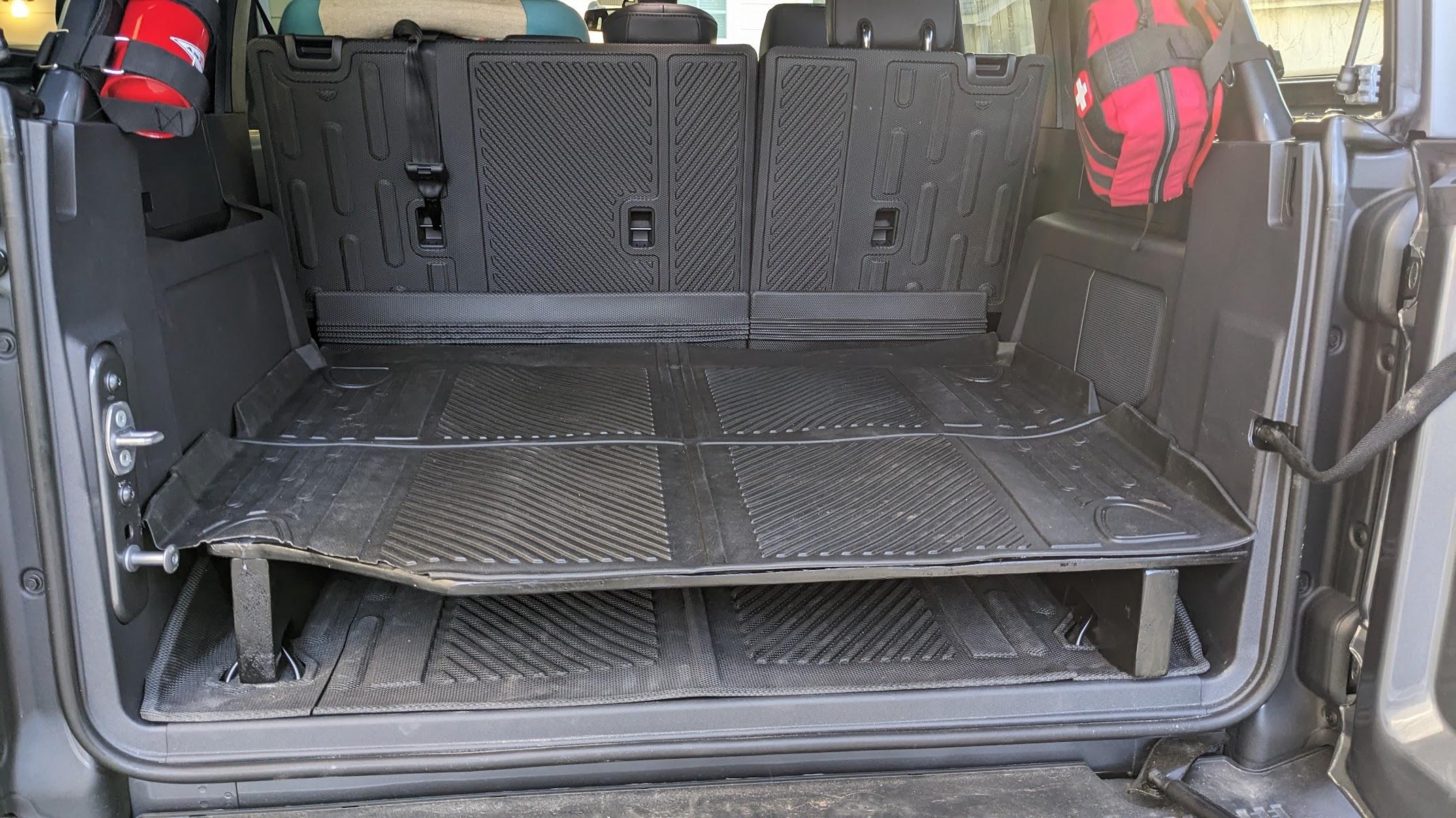 Ford Bronco My custom Raised Trunk Cargo Platform that locks into floor D rings for security finished raised trunk