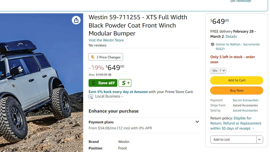 Ford Bronco Westin xts bumper on amazon for 377$ ?! 1677174023481