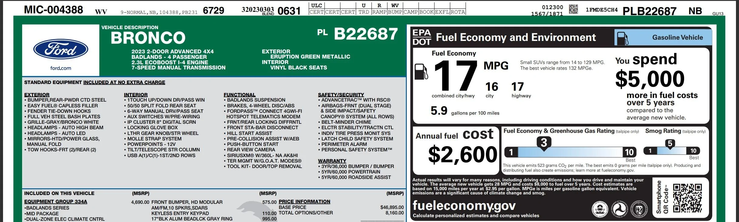 Ford Bronco 2/27/2023 Build Week - With Spreadsheet Screenshot 2023-02-23 200611