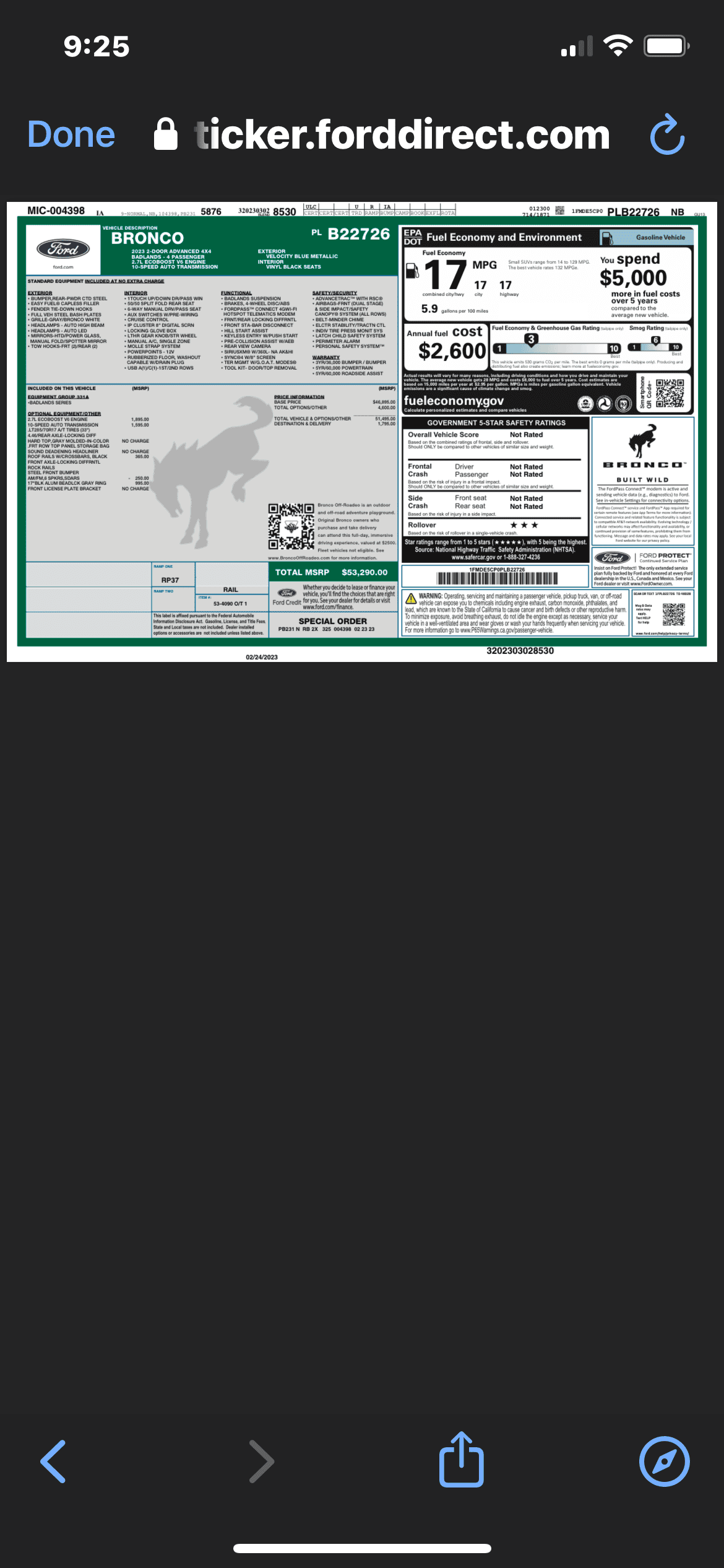 Ford Bronco 2/27/2023 Build Week - With Spreadsheet 5ACB475F-33C8-439F-AAFD-0D488666F1E7