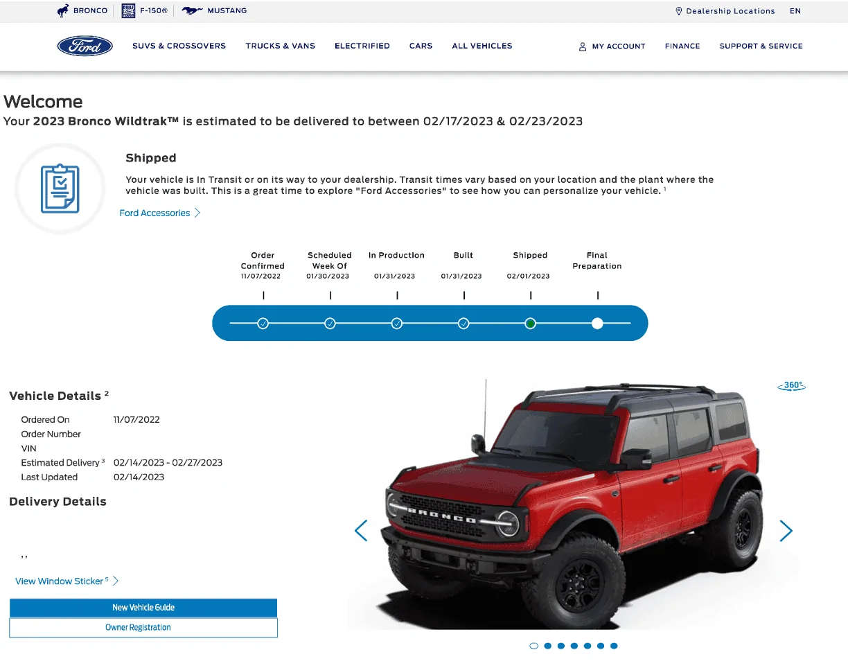 Ford Bronco 01/30/2023 Build Week w/Spreadsheet Bronco 2023-02-24
