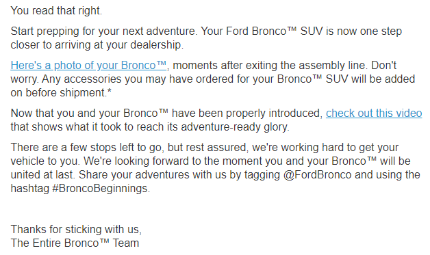 Ford Bronco 01/30/2023 Build Week w/Spreadsheet 1677688293199