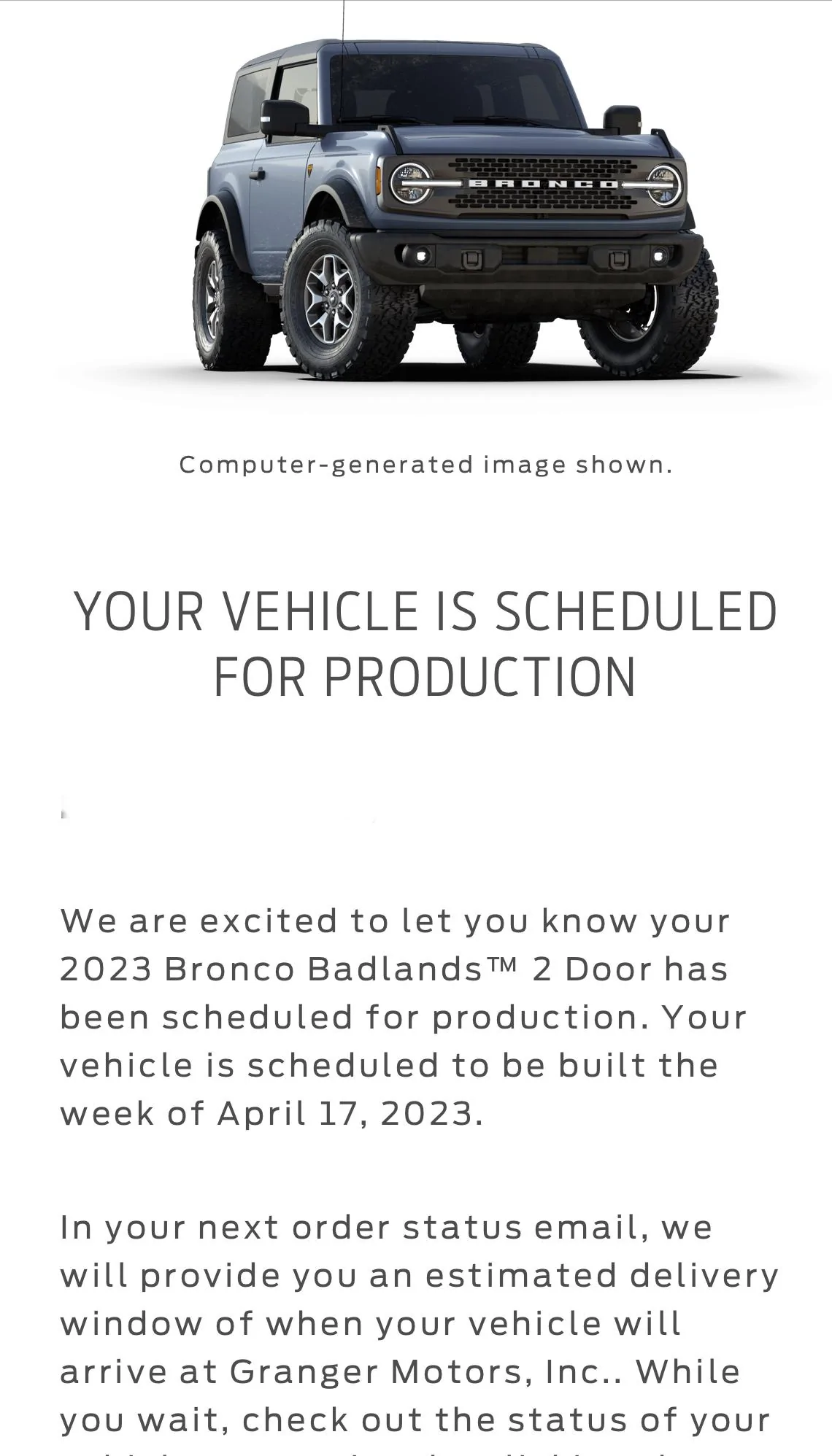 Ford Bronco Granger Ford Order Updates - We Need it 3/3/23 2D5B56C7-A61A-4ABC-815F-3D9ED7AFD1D1