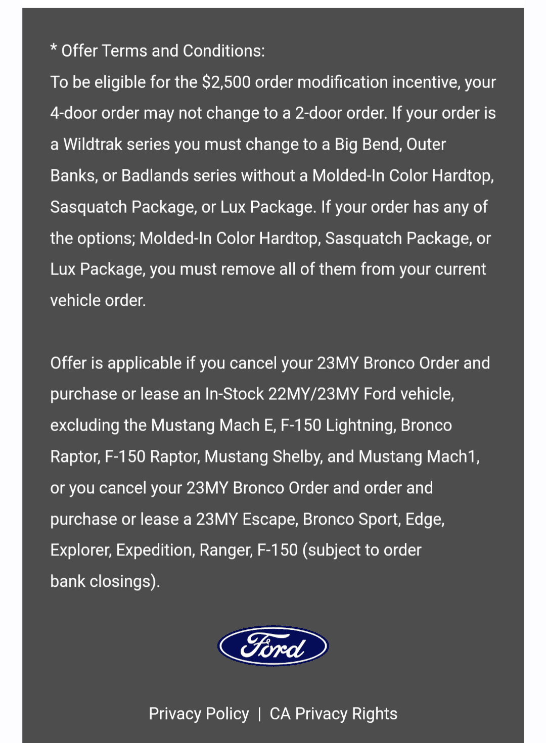 Ford Bronco Anybody getting their order cancelled? Screenshot_20230304-160929