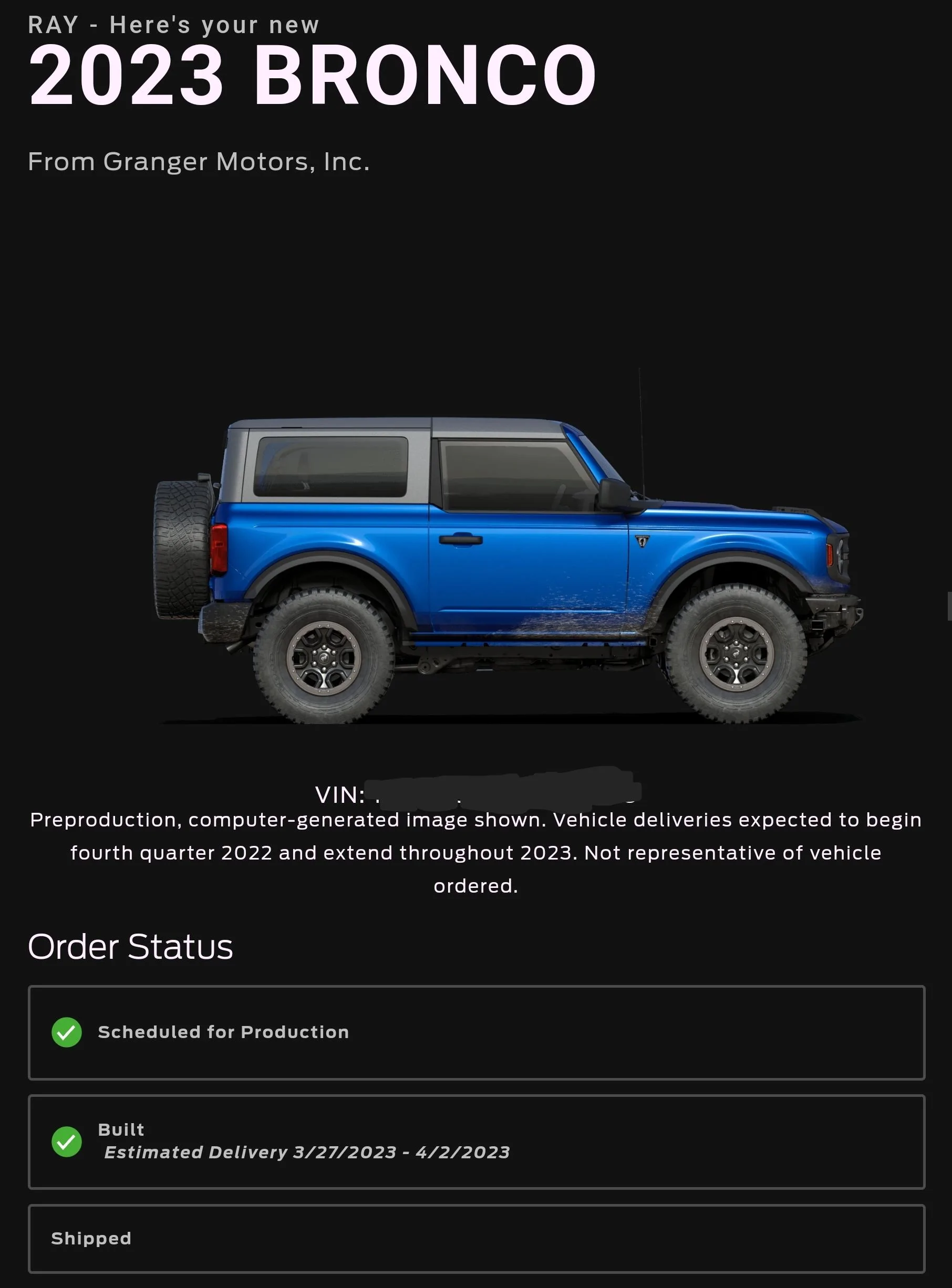 Ford Bronco 03/06/2023 Build Week Screenshot_20230308_090104_Chrom