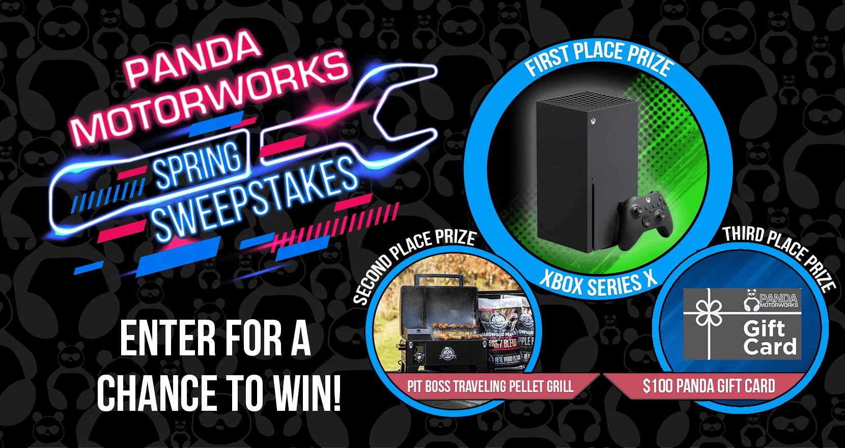 Ford Bronco Panda Motorworks Spring Sweepstakes! 3 Winners, 3 Prizes! Gleam Banner