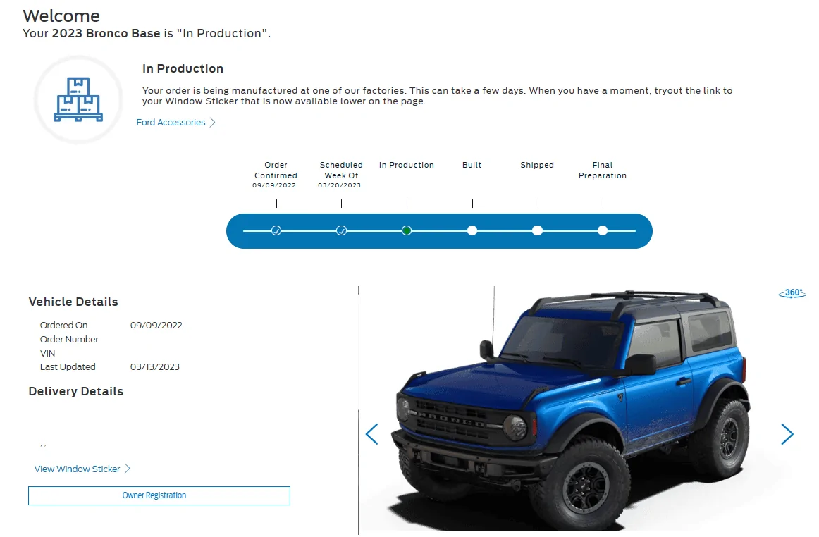 Ford Bronco 03/13/2023 Build Week 1678721822965