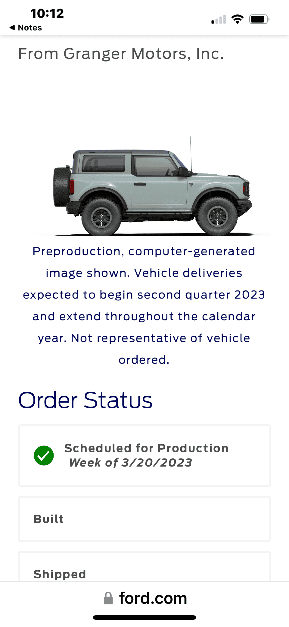 Ford Bronco Bronco Build Week 4/3/2023 FBA0BA74-F471-476C-84B2-0F94A1883218