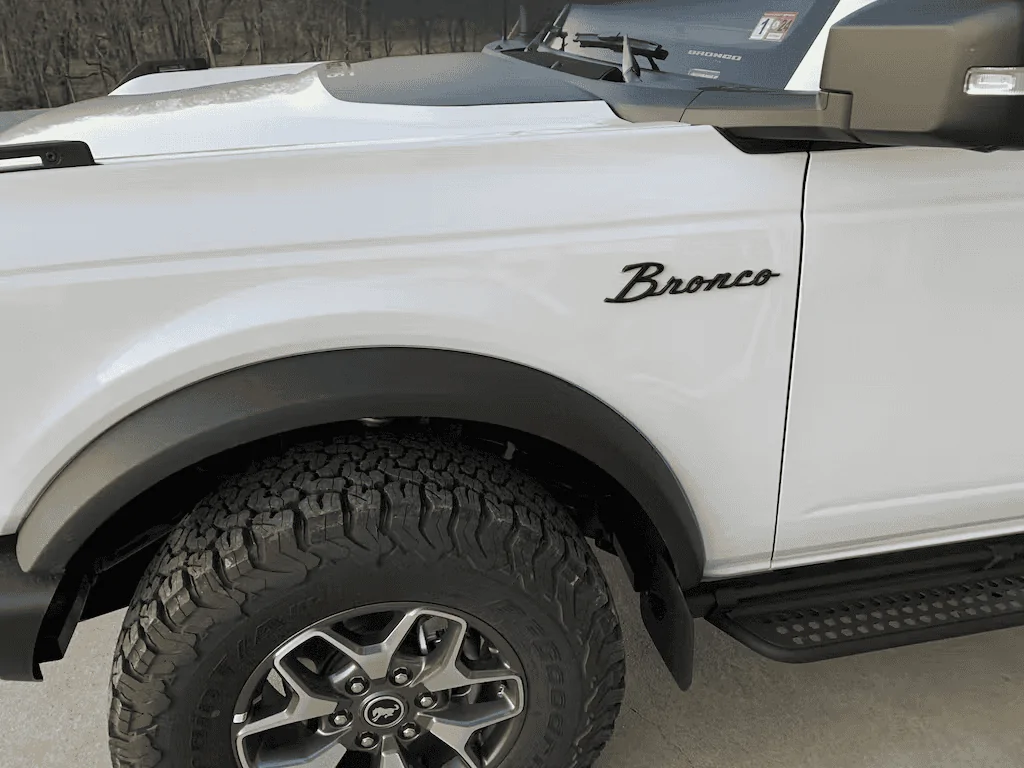 Ford Bronco Officially Licensed Ford Fender Cursive Script Emblems (Satin Black, Black Chrome) 1678810222352