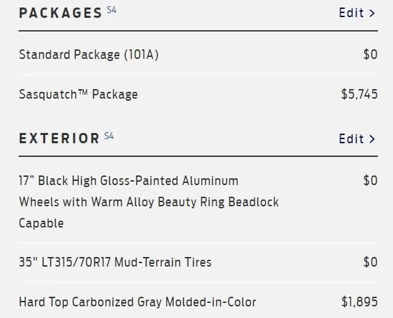 Ford Bronco Build & Price - Constrained Option Prices UP bronco option price increases
