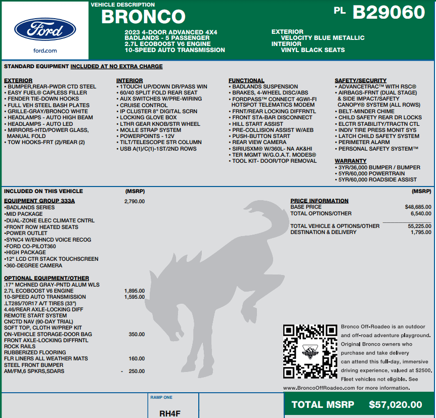 Ford Bronco 3/20/2023 Build Week with spreadsheet 1679061076612