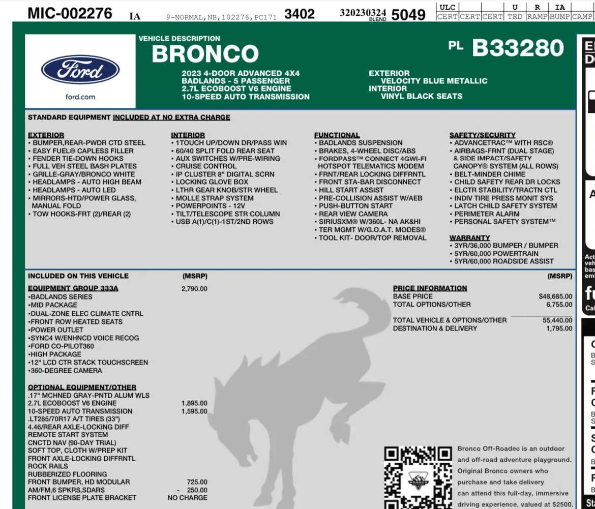 Ford Bronco 3/20/2023 Build Week with spreadsheet F3DB336E-3373-44FA-8CB4-891264D42CC1