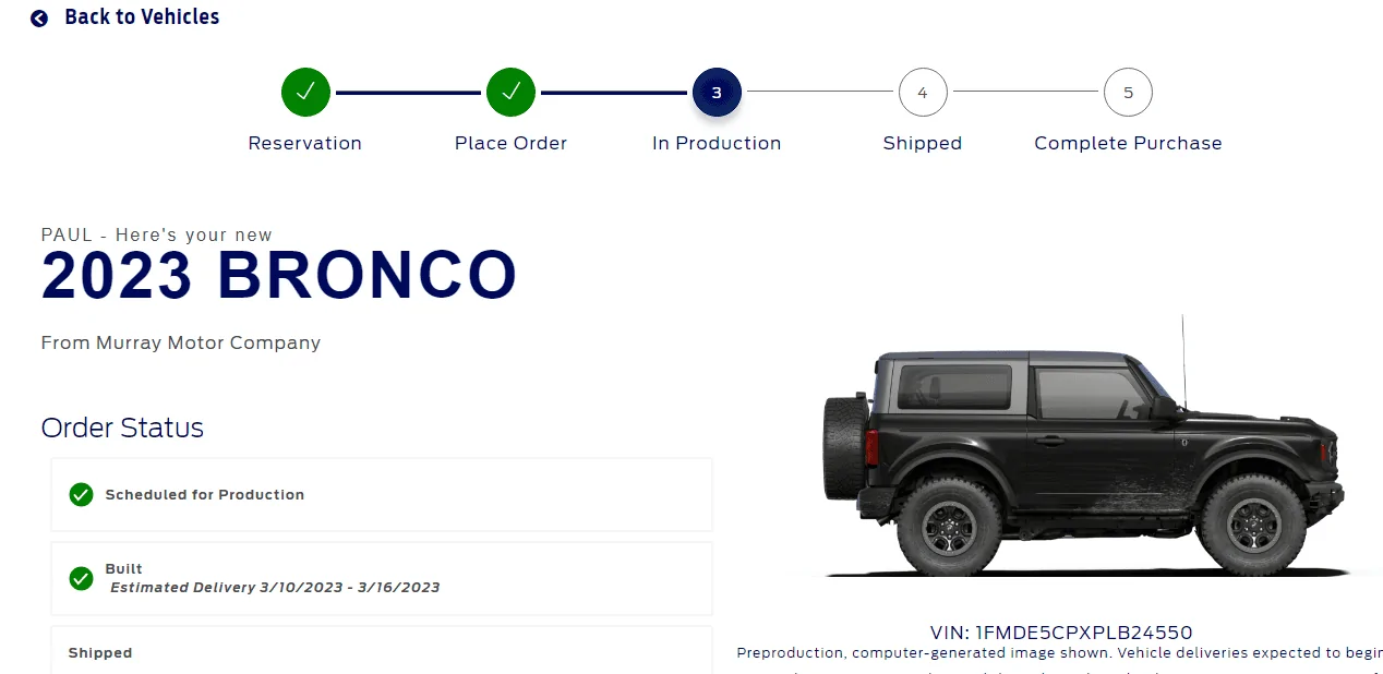 Ford Bronco 03/06/2023 Build Week 1679717088343