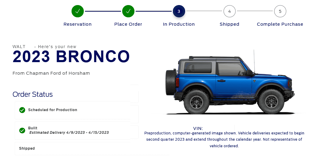 Ford Bronco 3/20/2023 Build Week with spreadsheet 1679922493106