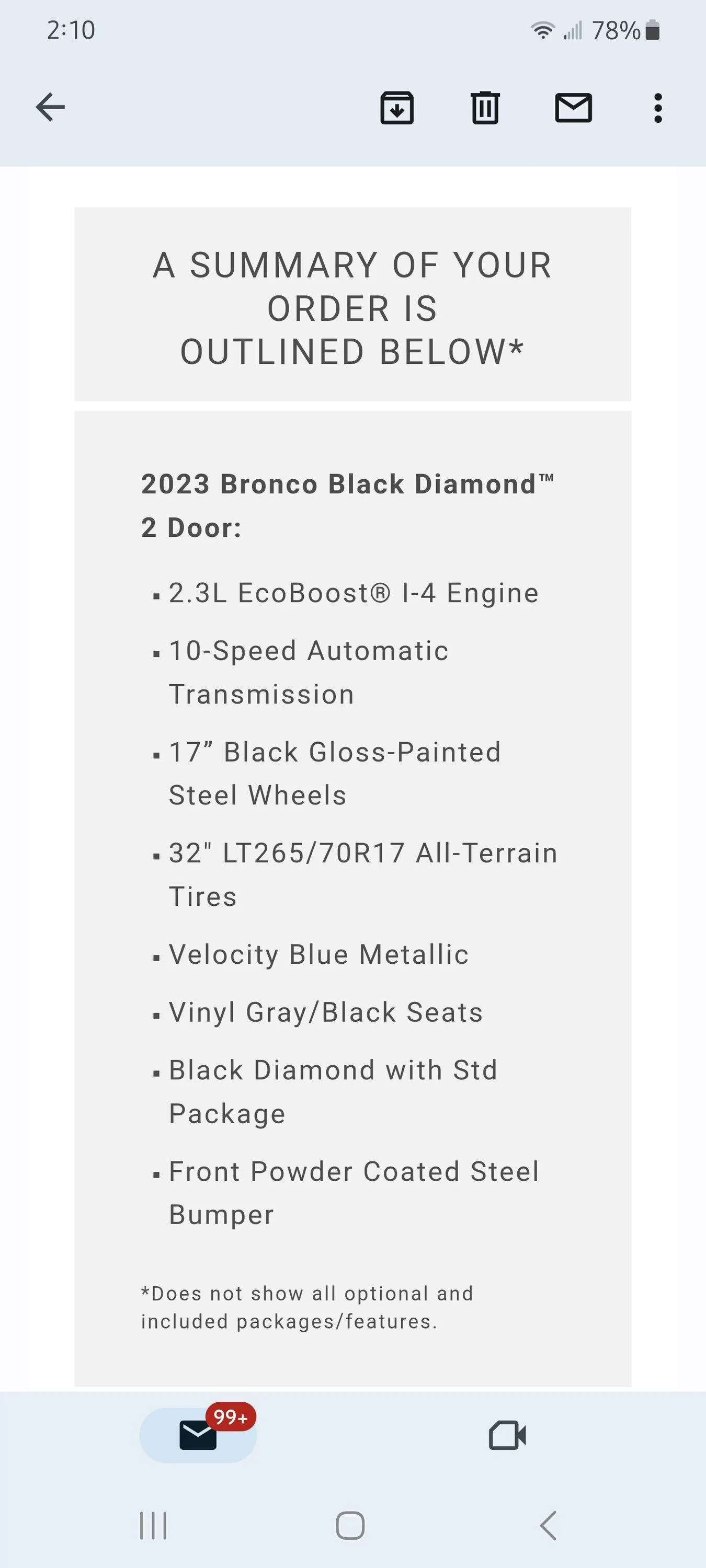 Ford Bronco Placed my 2023 Bronco Order! ... Post Yours! Screenshot_20230327_141035_Gmail