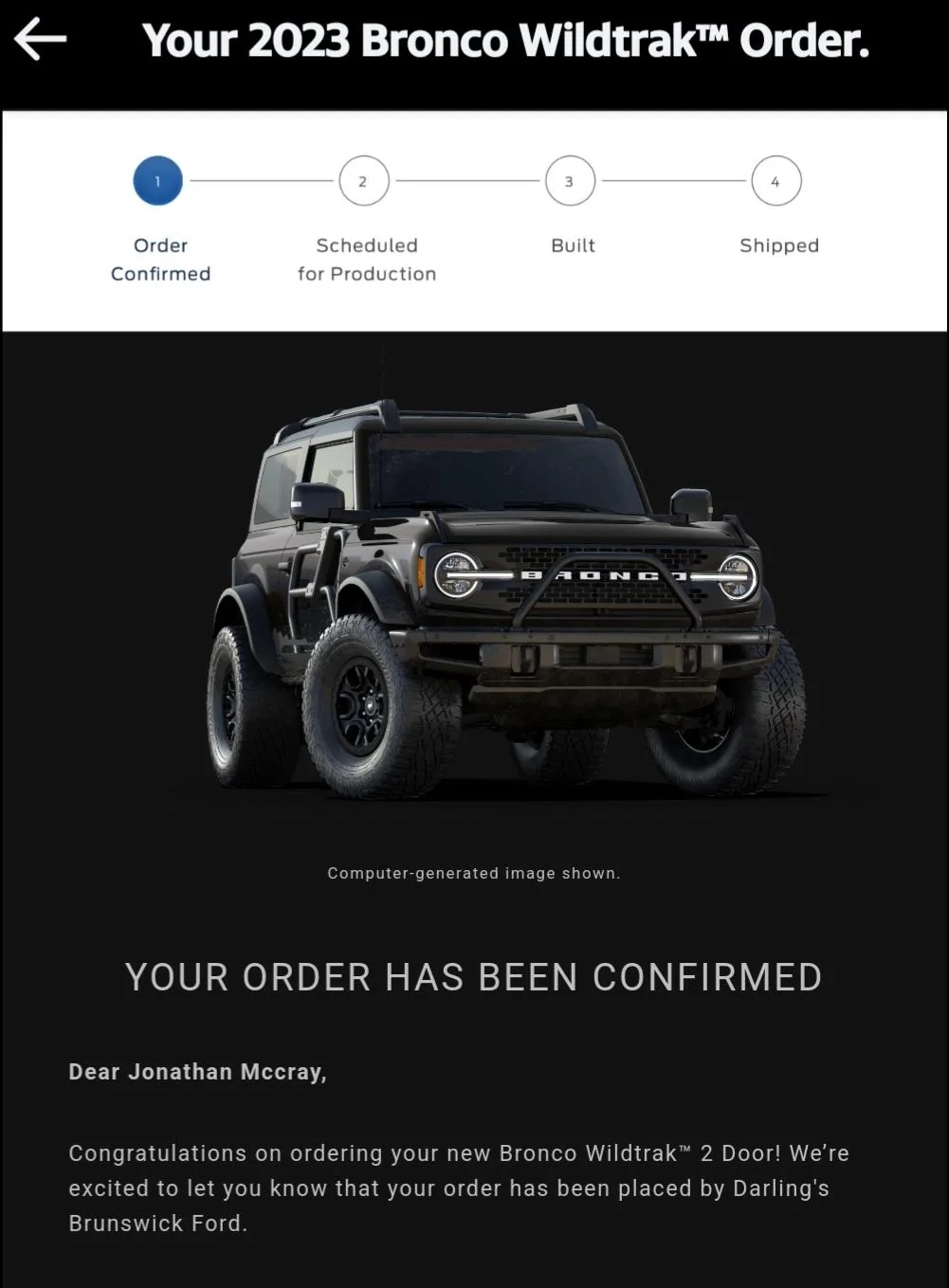 Ford Bronco DORA Confirmation Order Screenshot_20230328-123059_Yahoo Mail